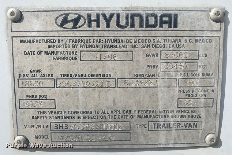 image for item DL7003 2007 Hyundai VI2530152  dry van trailer