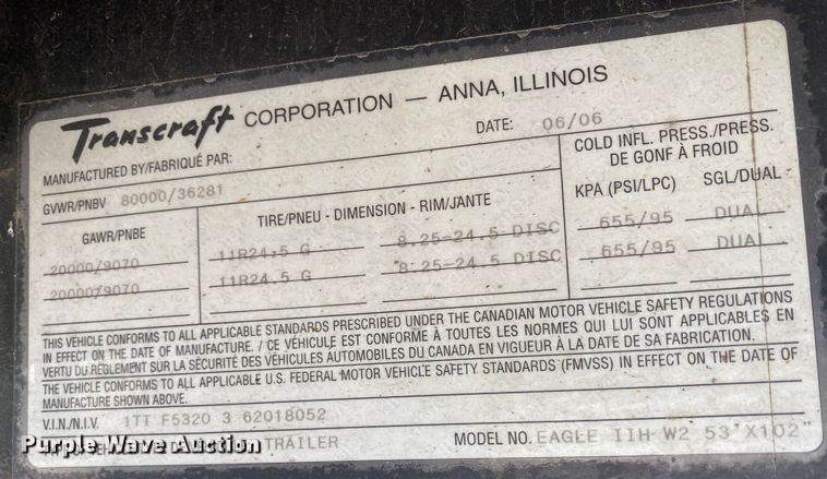 image for item DL7005 2006 Transcraft Eagle II  flatbed trailer