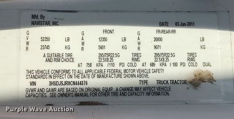 image for item DO3767 2012 International ProStar Plus  semi truck