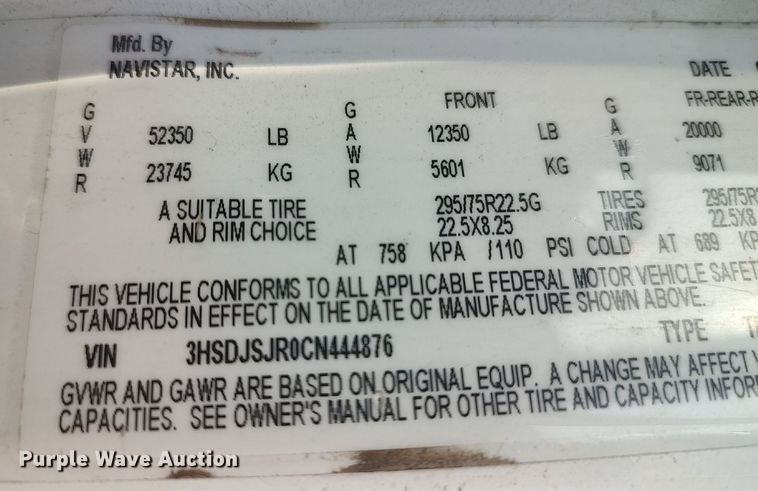 image for item DO3767 2012 International ProStar Plus  semi truck