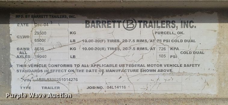 image for item DR5535 2005 Barrett  livestock trailer