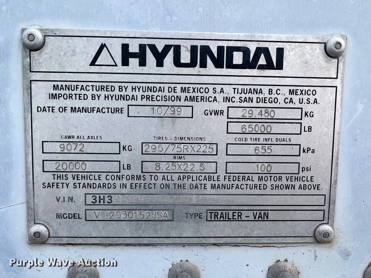 image for item ID9418 2000 Hyundai  dry van trailer