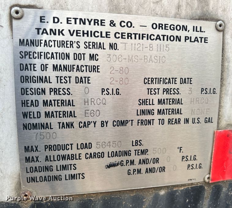 image for item ID9490 1980 E.D. Entyre  tank trailer