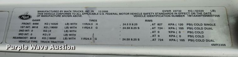 image for item KT9371 2009 Mack GU713  semi truck