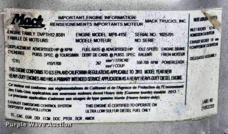 image for item KT9372 2014 Mack CXU613 semi truck