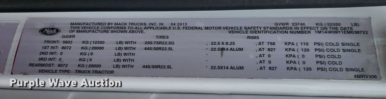 image for item KT9372 2014 Mack CXU613 semi truck