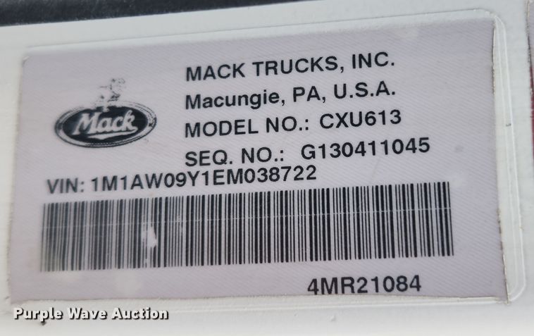 image for item KT9372 2014 Mack CXU613 semi truck