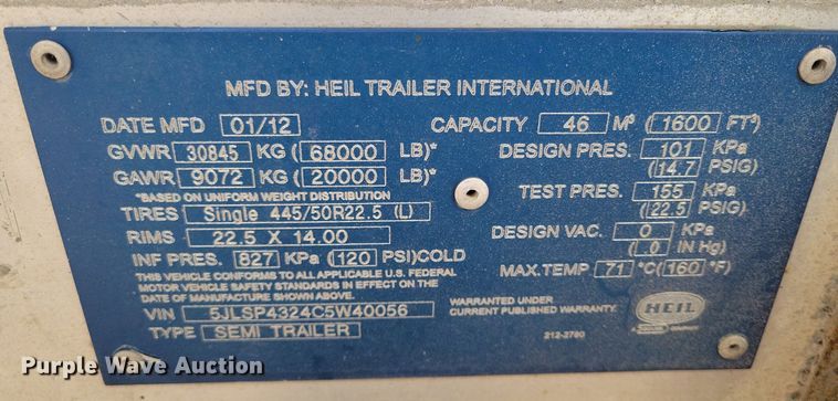 image for item LG9515 2012 Heil  pneumatic dry bulk trailer