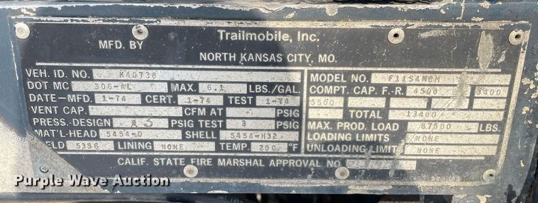 image for item MA9900 1974 Trailmobile F11S4MCM  tank trailer