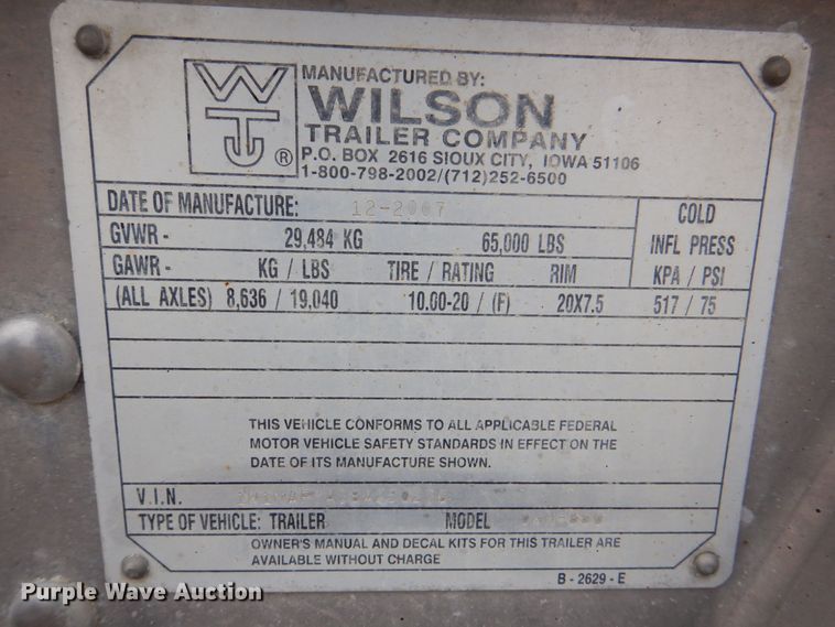 image for item MC9806 2008 Wilson DWH-550  grain trailer