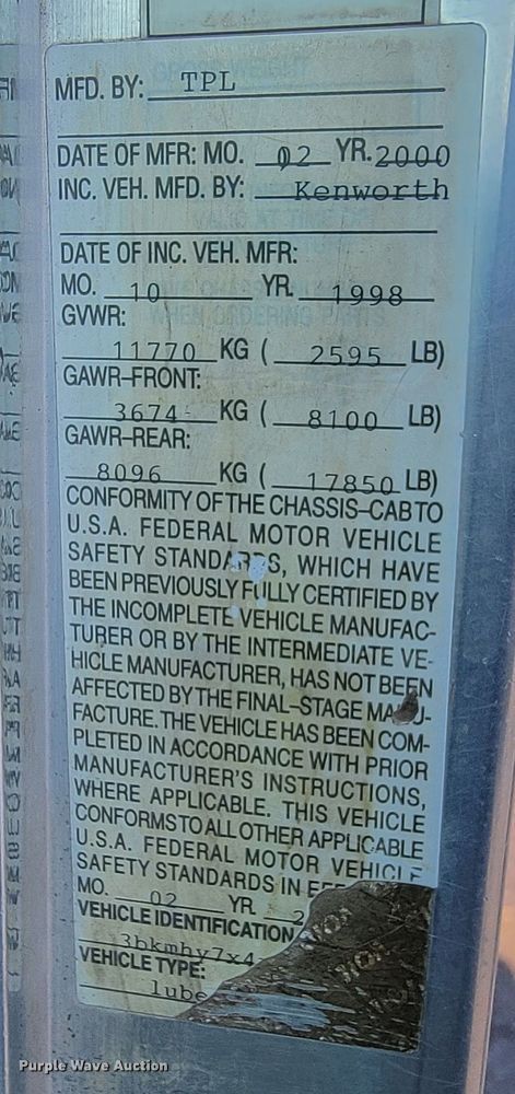 image for item ME9683 1999 Kenworth T300  truck cab and chassis