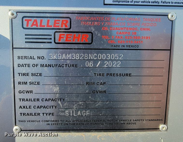 image for item ME9686 2022 Taller Fehr  silage trailer