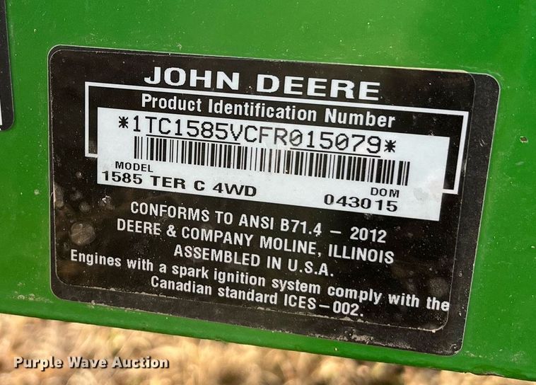 image for item DG5419 2015 John Deere 1585  lawn mower