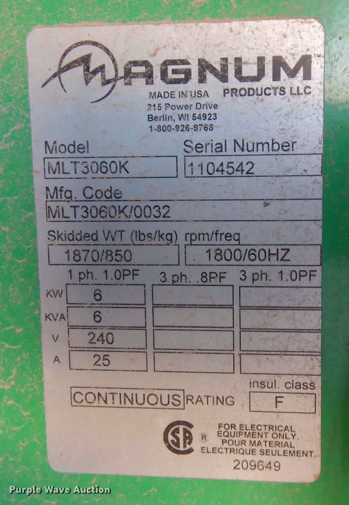 image for item DN6285 2011 Magnum MLT3060K  light plant