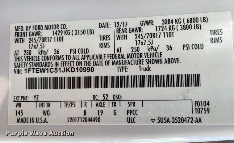 image for item DN8167 2018 Ford F150  SuperCrew pickup truck