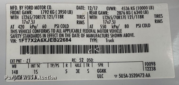 image for item DN8170 2018 Ford F250 Super Duty  SuperCab pickup truck