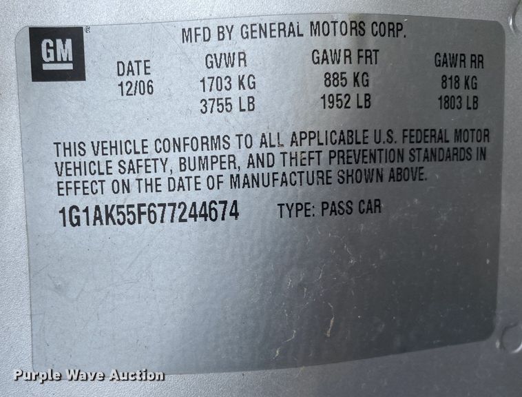 image for item DN8199 2007 Chevrolet Cobalt LS