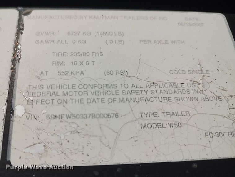 image for item DO3769 2007 Kaufman W50  car carrier