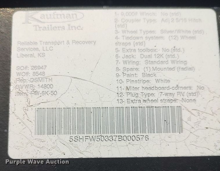 image for item DO3769 2007 Kaufman W50  car carrier