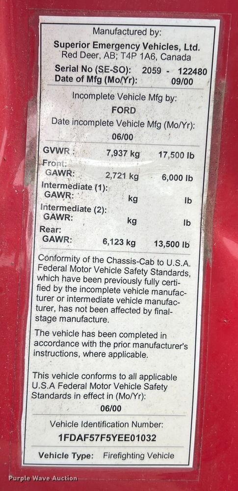 image for item DO8967 2000 Ford F550 Super Duty  brush fire truck