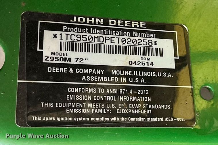 image for item DQ4056 John Deere Z950M  ZTR lawn mower