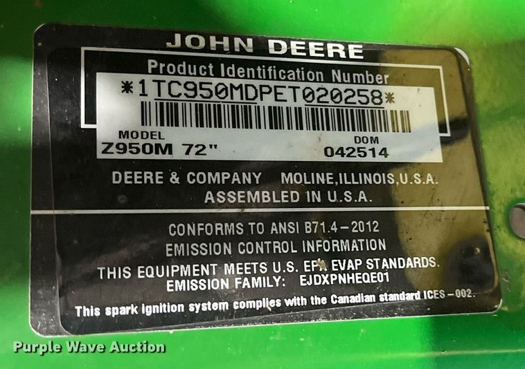 image for item DQ4056 John Deere Z950M  ZTR lawn mower
