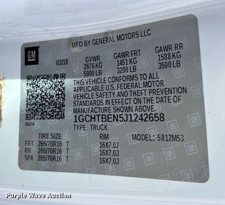 image for item DQ4057 2018 Chevrolet Colorado  Ext. Cab pickup truck