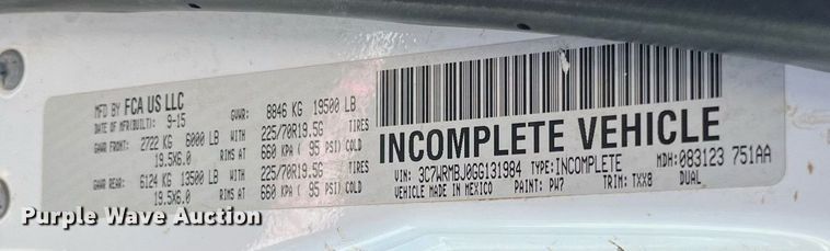 image for item DQ4063 2016 Dodge Ram 5500HD  truck cab and chassis