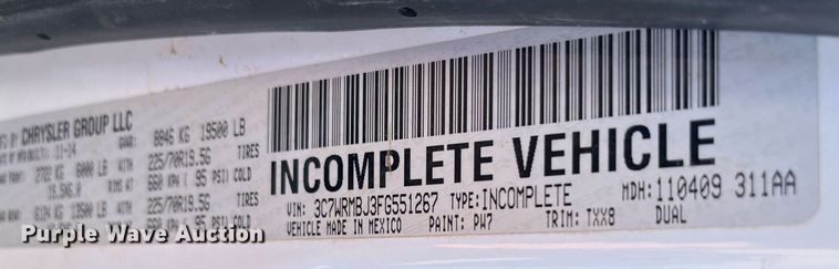 image for item DQ4064 2015 Dodge Ram 5500HD  truck cab and chassis