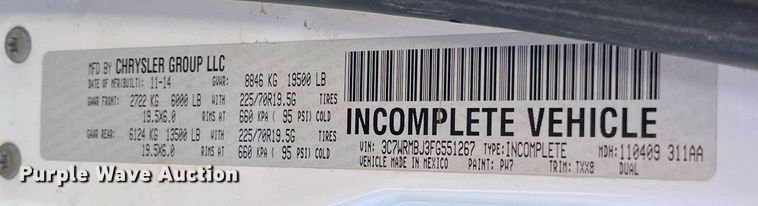 image for item DQ4064 2015 Dodge Ram 5500HD  truck cab and chassis