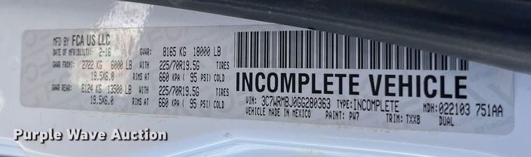 image for item DQ4066 2016 Dodge Ram 5500HD  truck cab and chassis