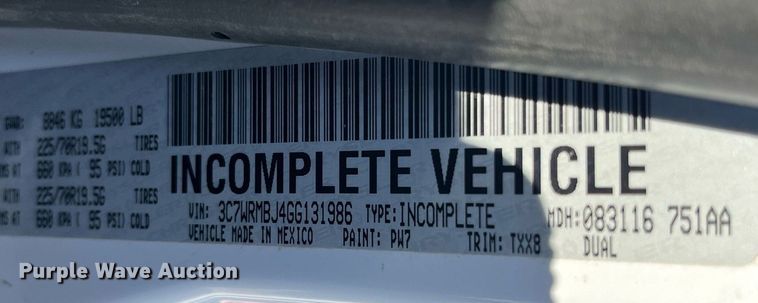 image for item DQ4926 2016 Dodge Ram 5500  truck cab and chassis