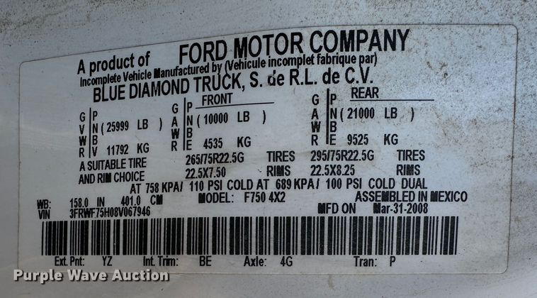 image for item DR7490 2008 Ford F750 Super Duty  utility / service truck
