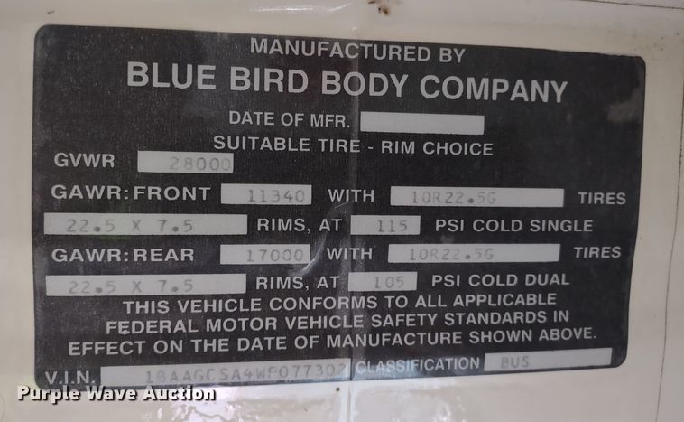 image for item DR8181 1998 Blue Bird TC2000  school bus