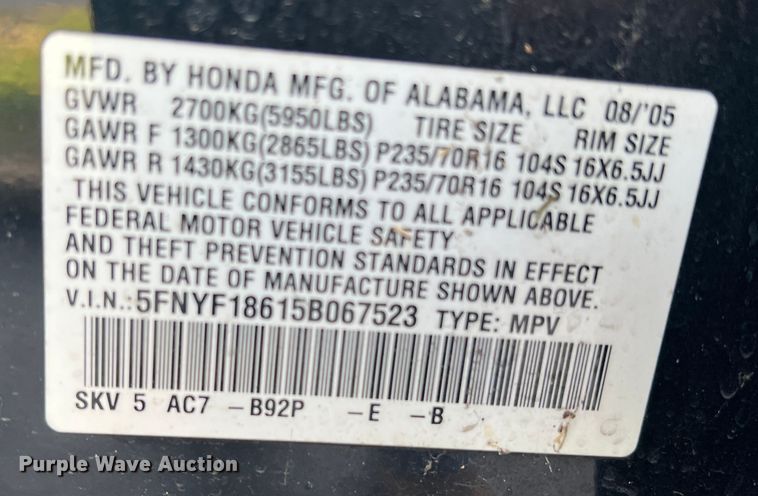 image for item DS2742 2005 Honda Pilot  SUV