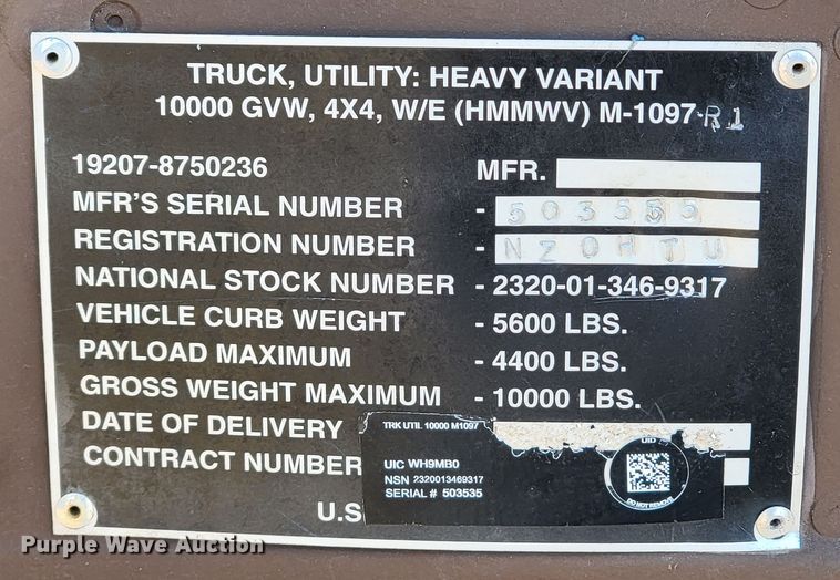 image for item HG9368 2006 Am General M1097R1 HMMWV Humvee SUV
