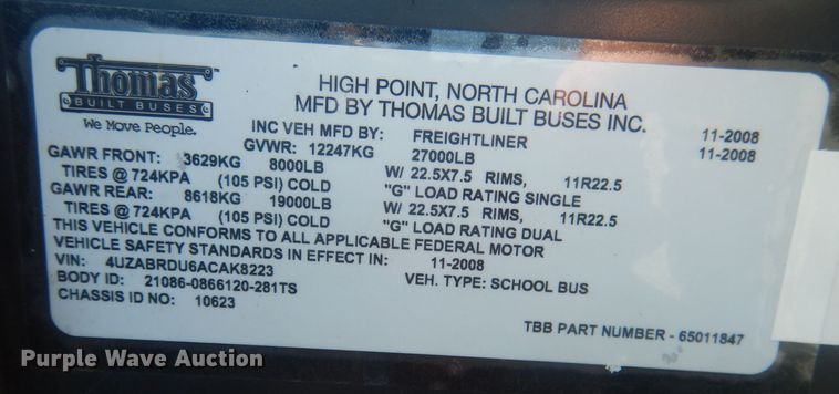 image for item HQ9574 2010 Thomas Built 281TS  school bus