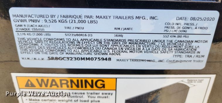 image for item IL9093 2021 Maxey MAXXD  equipment trailer