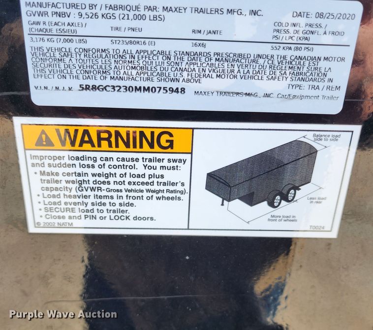 image for item IL9093 2021 Maxey MAXXD  equipment trailer