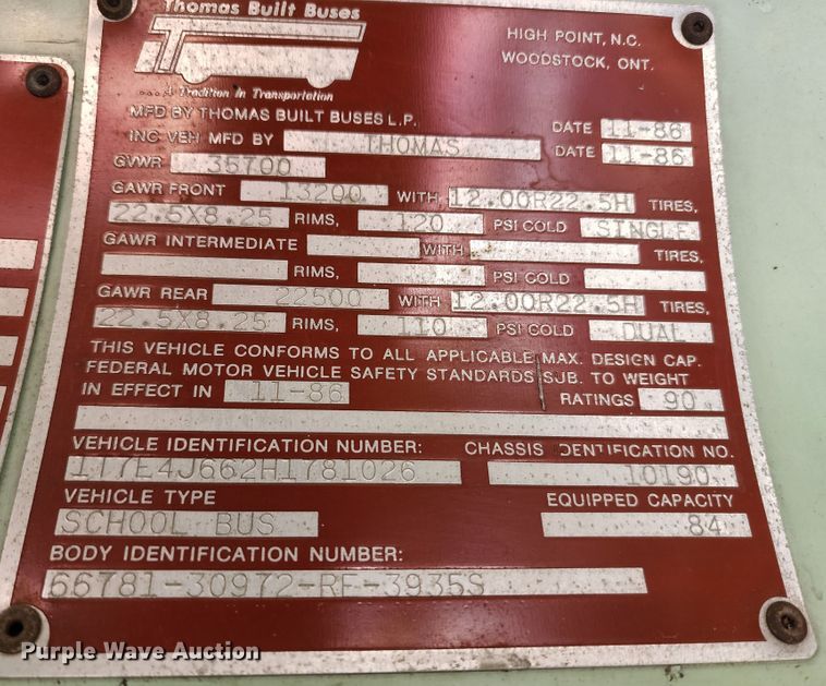 image for item JA9973 1987 Thomas  RV