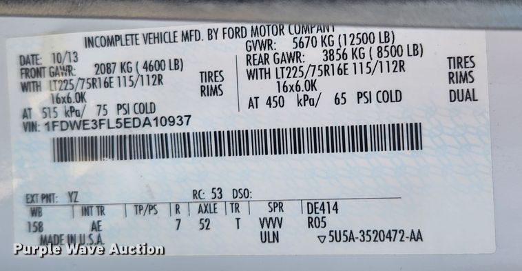 image for item JB9648 2014 Ford E350 Super Duty  box truck