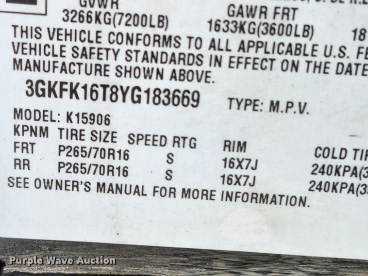 image for item JB9651 2000 GMC Yukon XL 1500  SUV