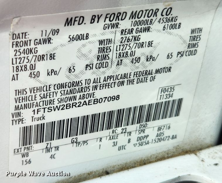 image for item JB9652 2010 Ford F250 Super Duty Lariat  Crew Cab pickup truck