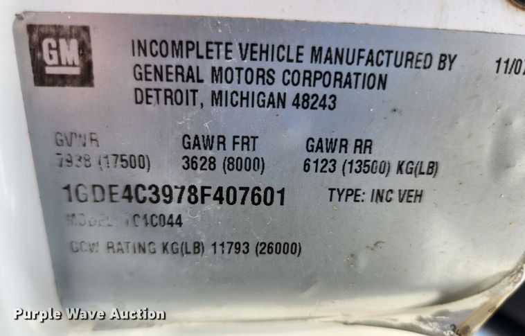 image for item JB9653 2008 GMC C4500  utility / service truck