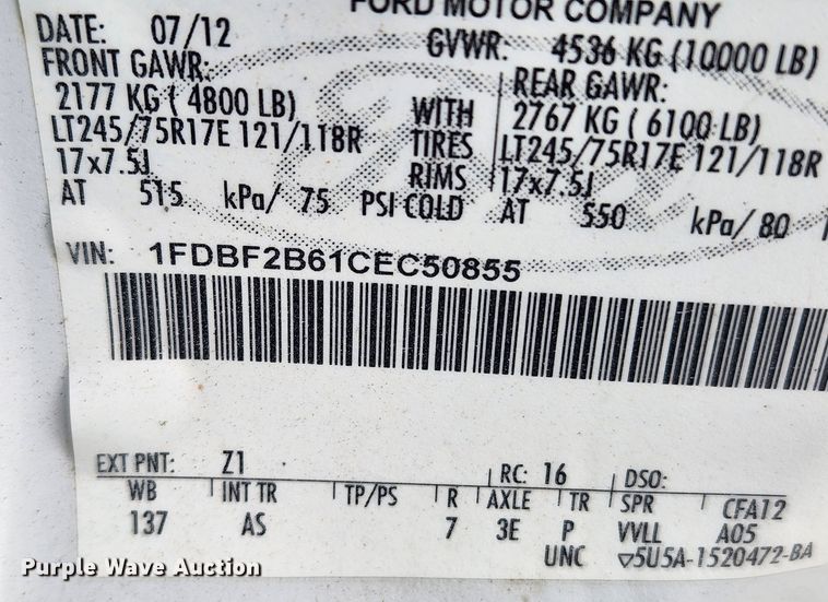 image for item JB9656 2012 Ford F250 Super Duty XL  utility bed pickup truck