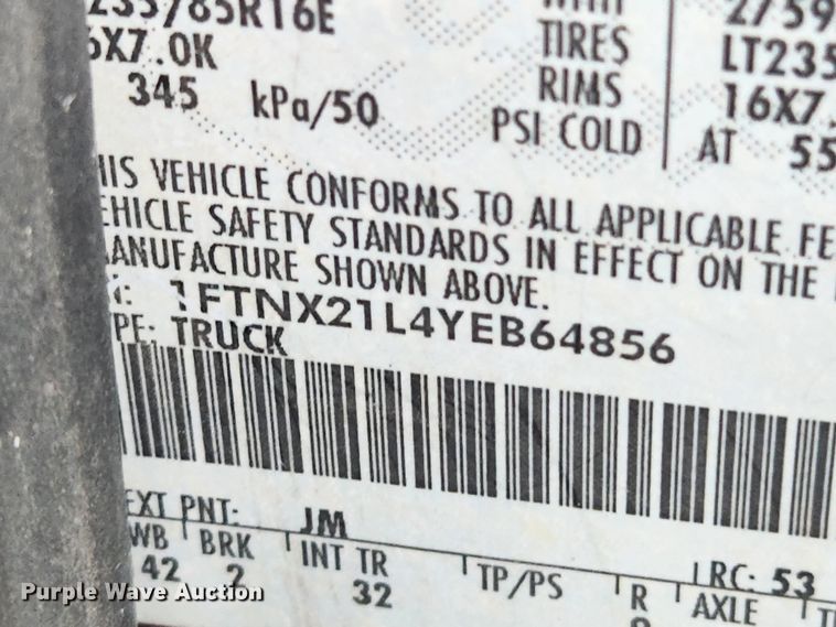 image for item JB9657 2000 Ford F250 Super Duty XLT  SuperCab pickup truck