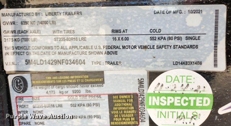 image for item JB9661 2022 Liberty LD14K83X14B8  dump trailer