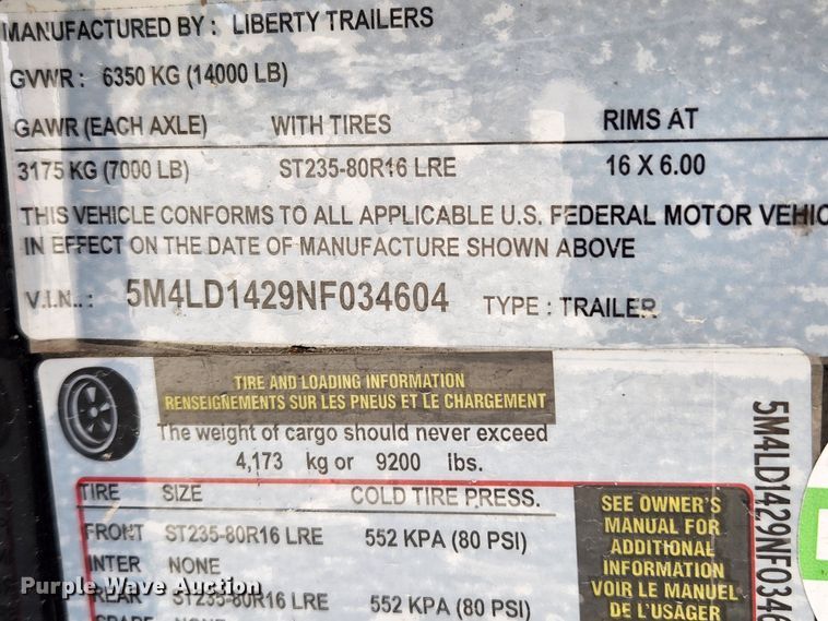 image for item JB9661 2022 Liberty LD14K83X14B8  dump trailer