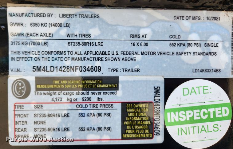 image for item JB9662 2022 Liberty LD14K83X14B8  dump trailer