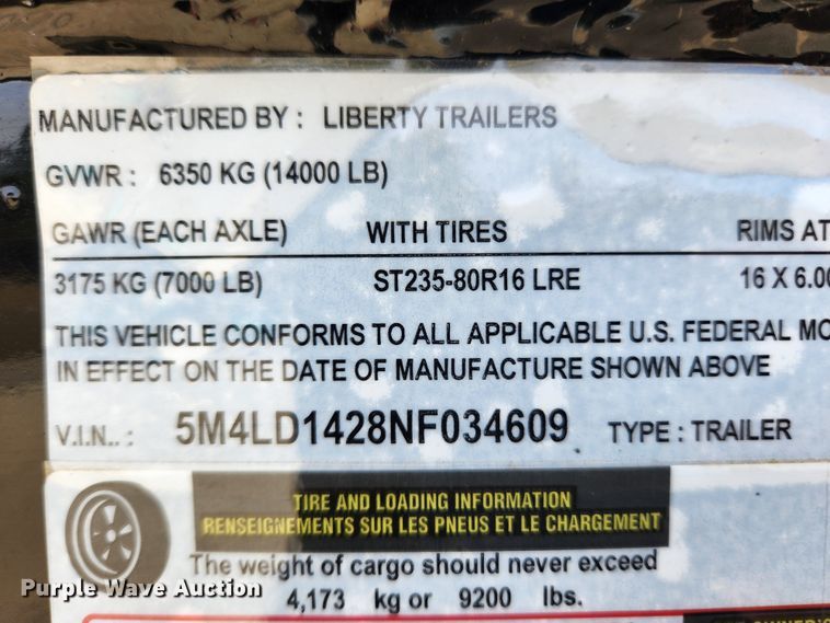 image for item JB9662 2022 Liberty LD14K83X14B8  dump trailer